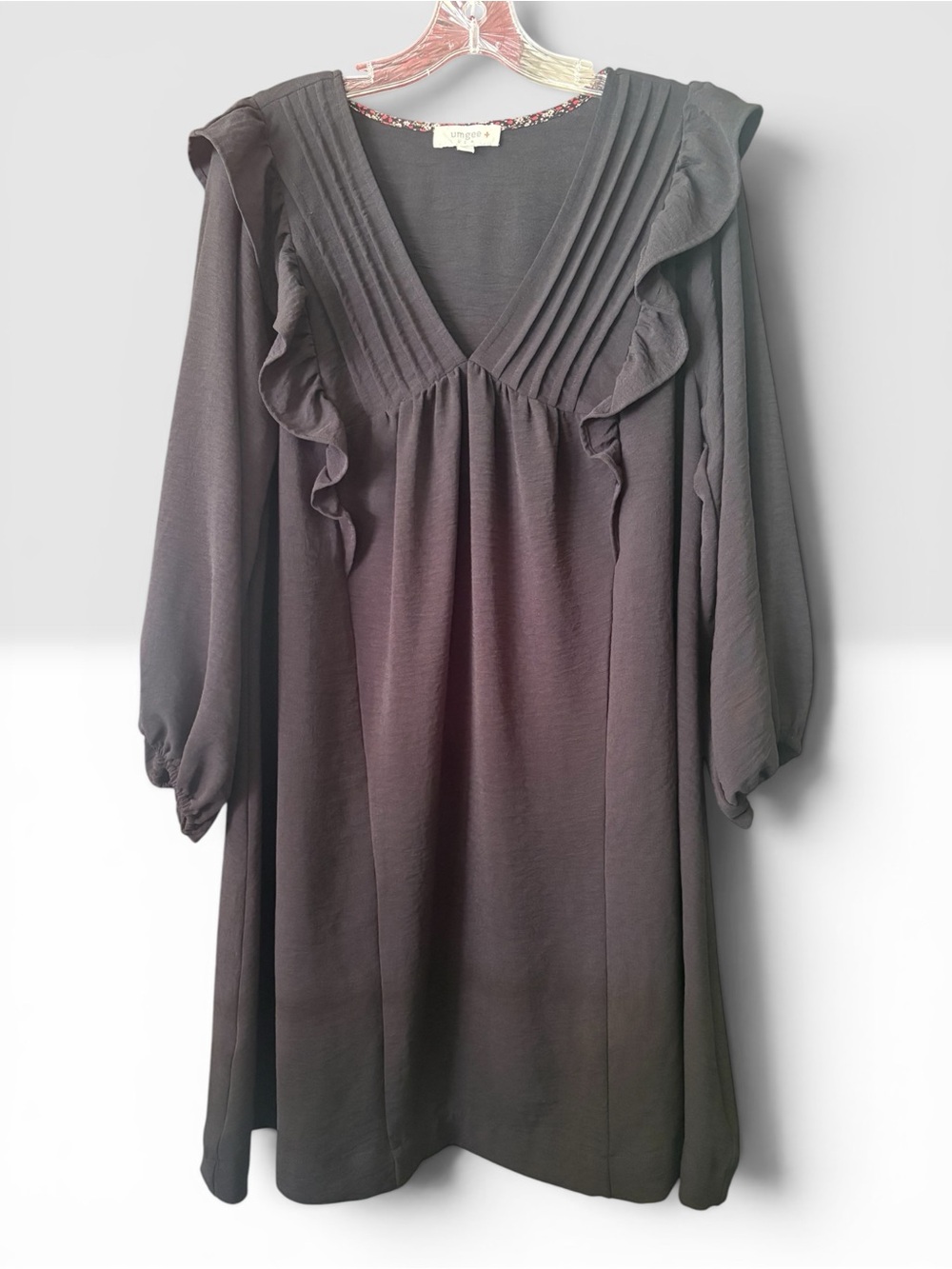 Umgee black Pleated V-Neck Ruffle Tunic